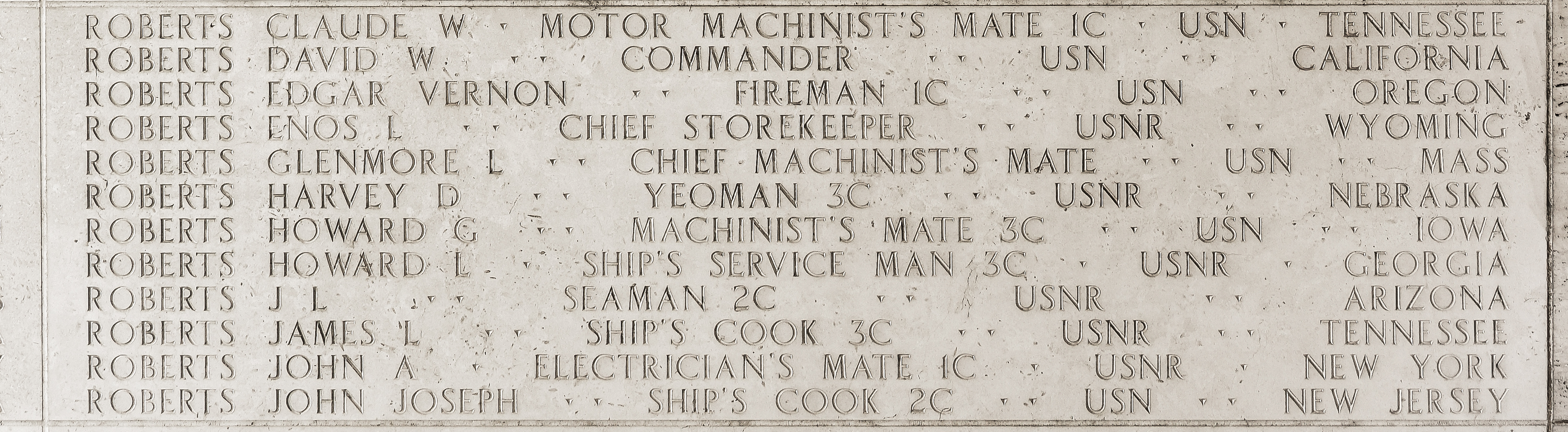 John Joseph Roberts, Ship's Cook Second Class